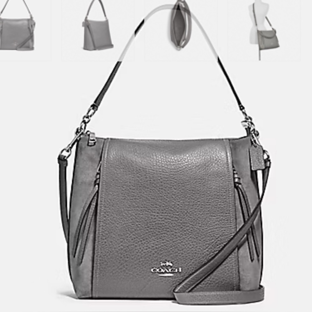 Marlin hobo Coach Gray Pebbled Leather Shoulder Bag with Silver-Tone Hardware